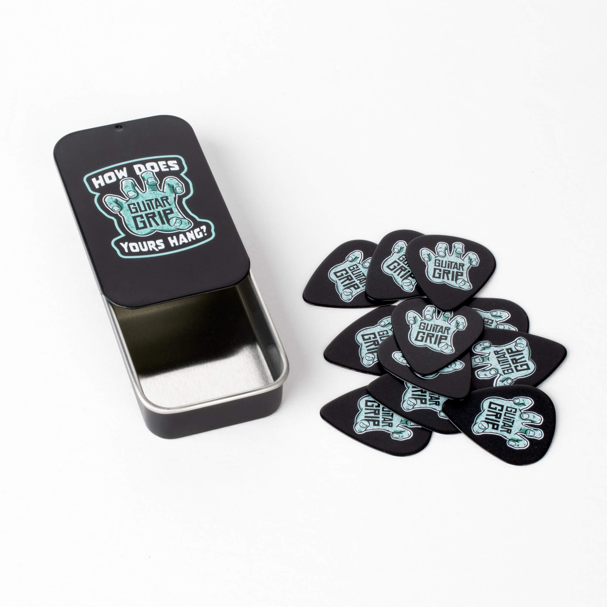 GuitarGrip guitar and bass pick pack with 11 guitar picks and hand logo graphic.