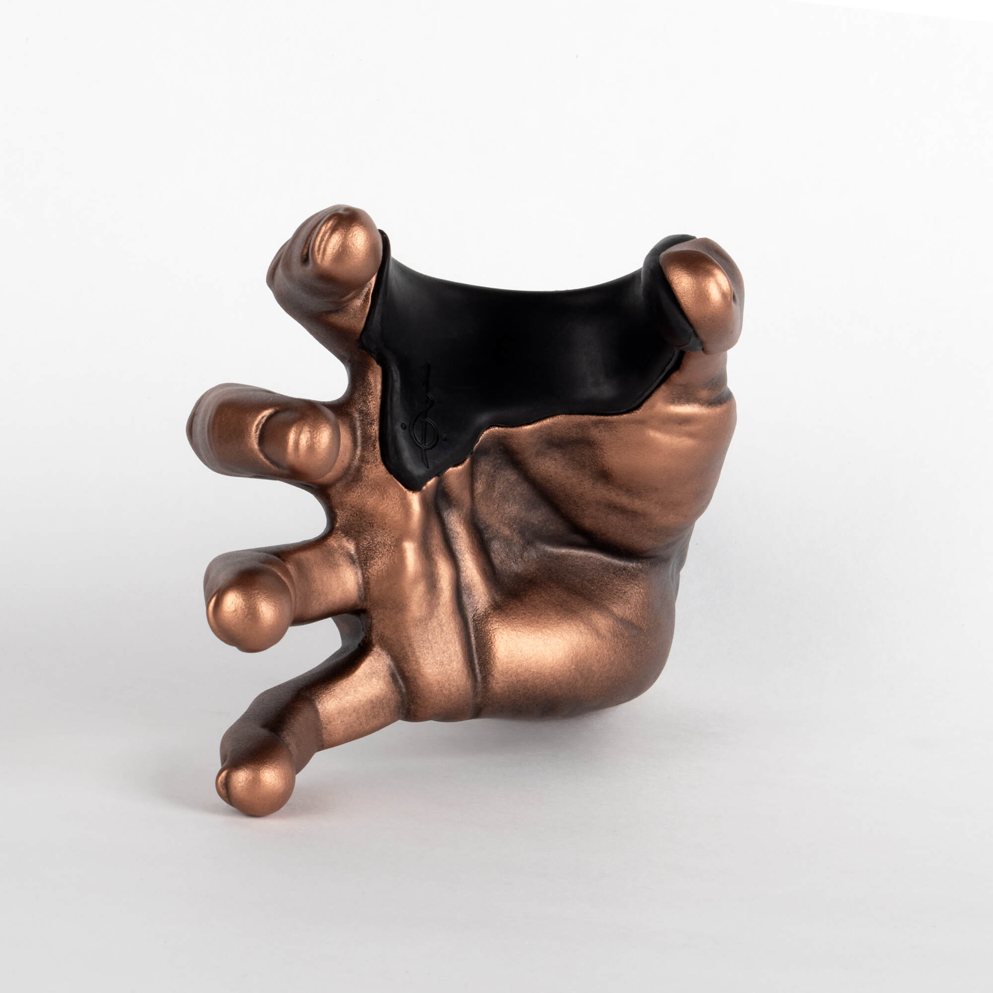 Front view of copper guitar hook that mounts into the wall.