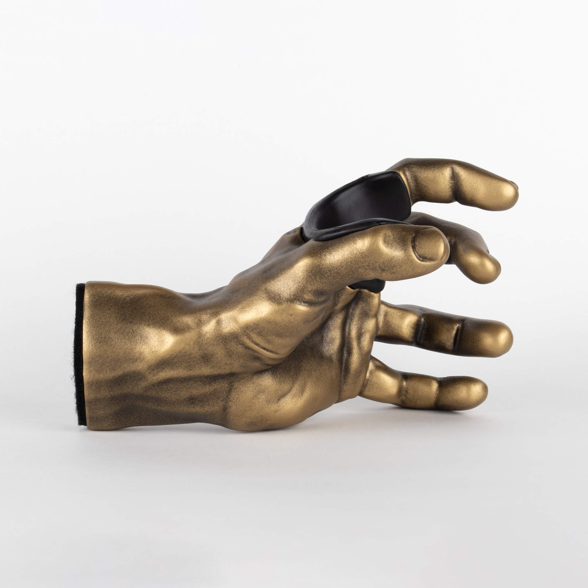 Gold hand shaped guitar hanger wall mount inside view.