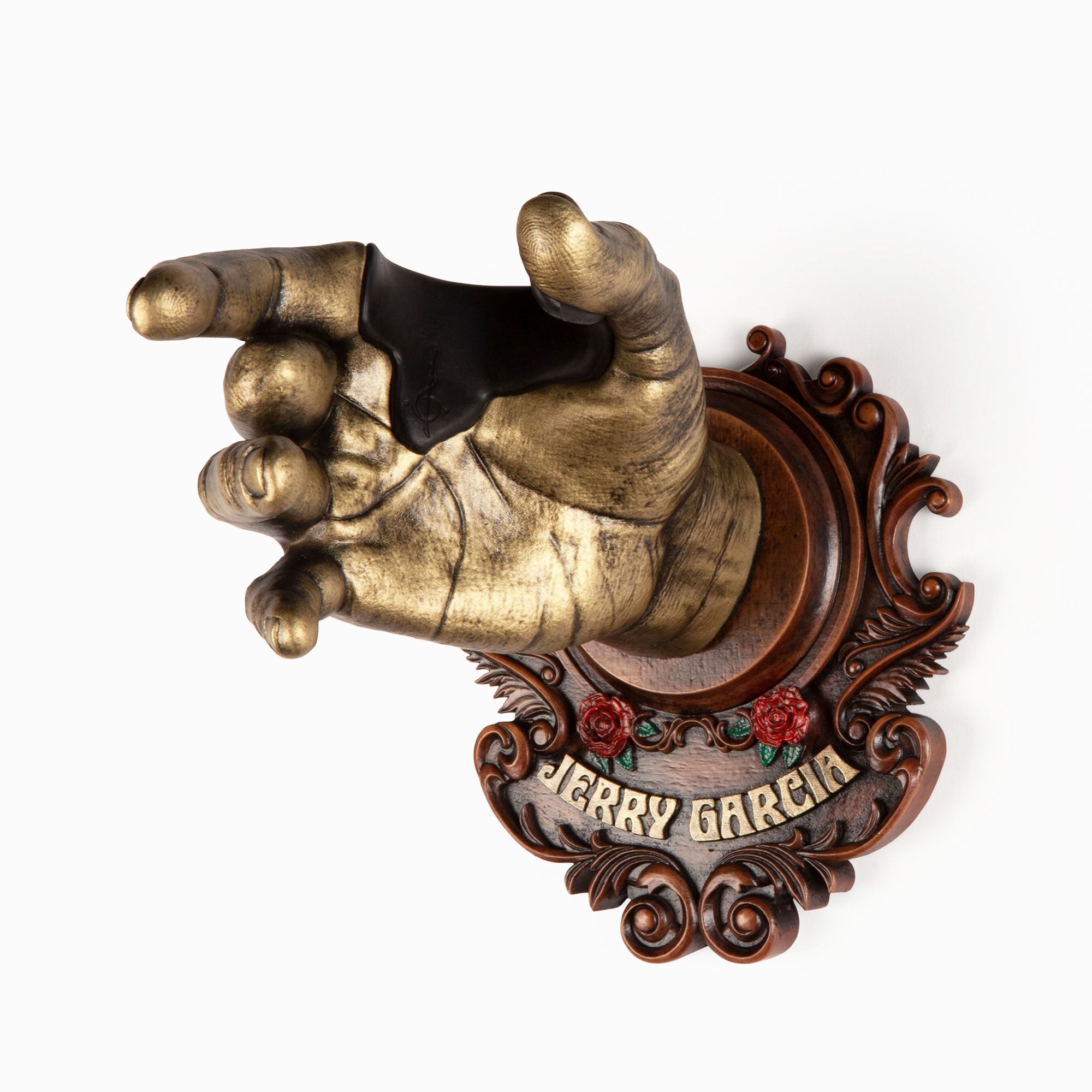 Grateful Dead guitar hanger gold with missing middle finger.