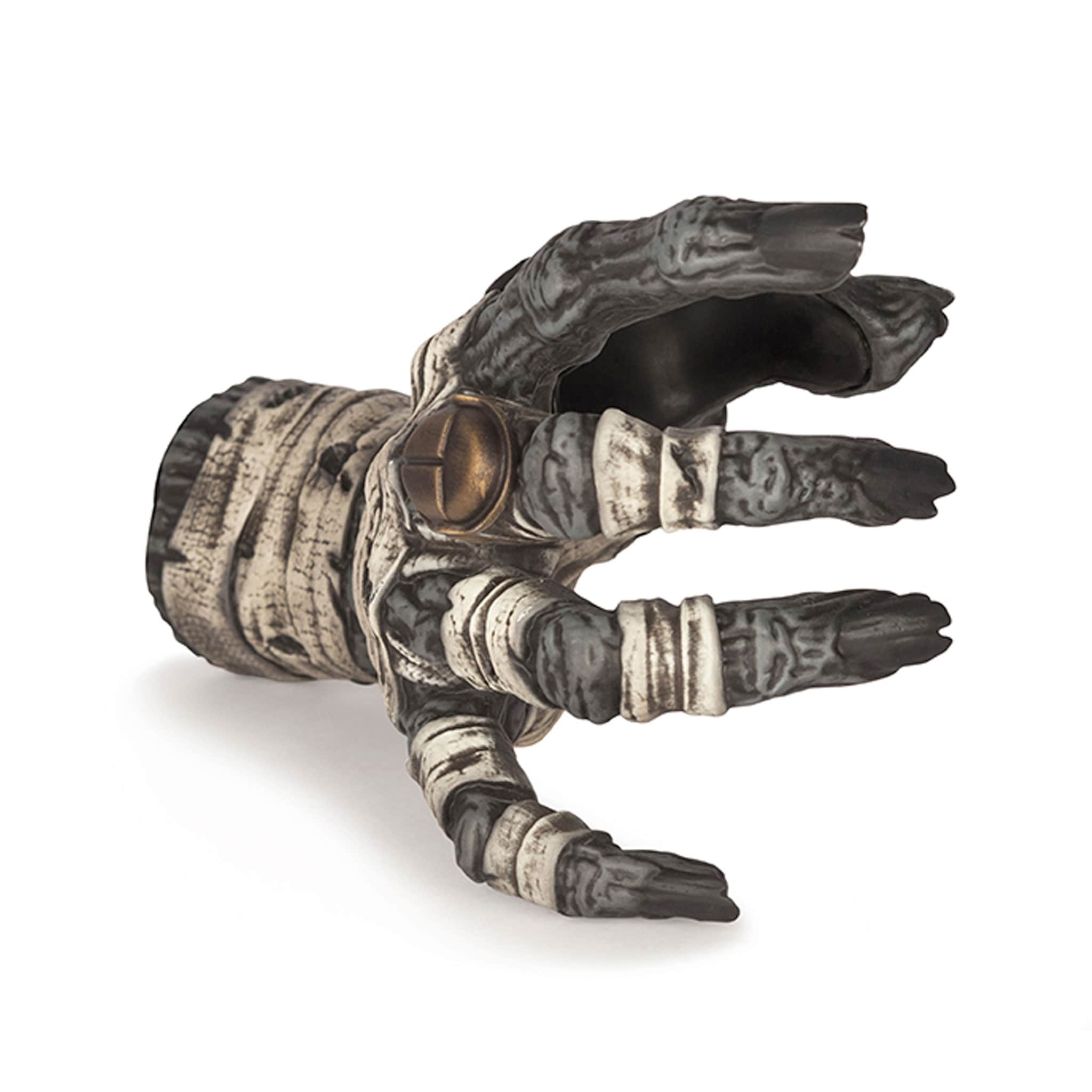 Mummy monster guitar wall hanger with gold ring. Front outside view.