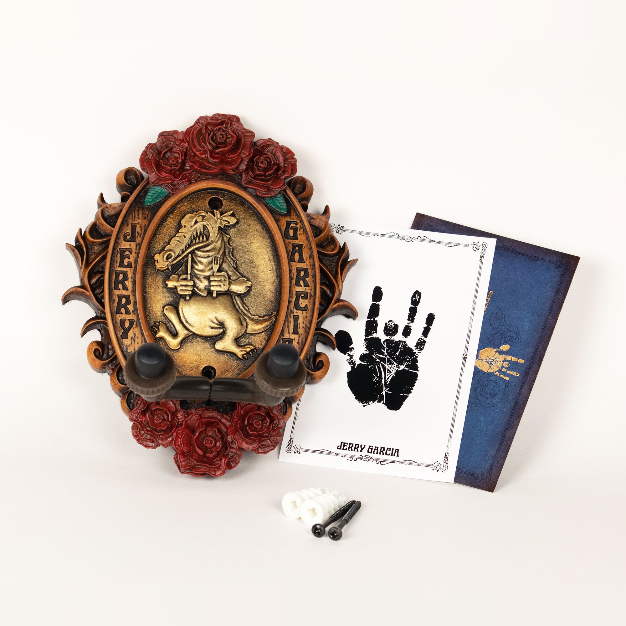 Alligator Garcia instrument hanger or coat hook. Showing instructions and screws.