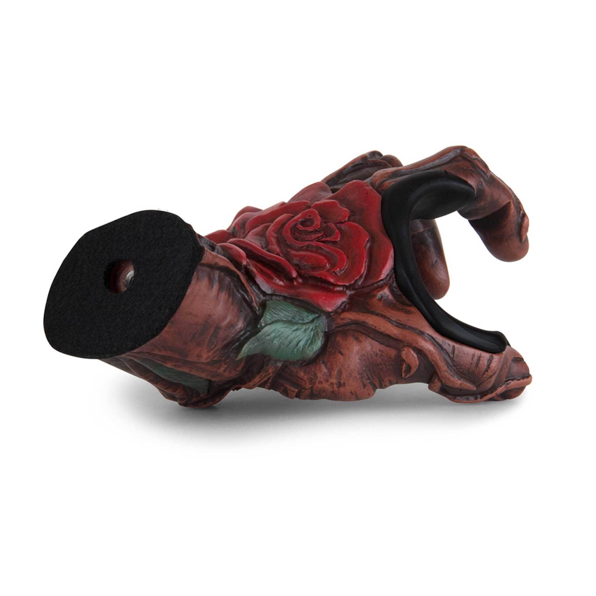 Wood finish rose inlay guitar wall mount. Back View.