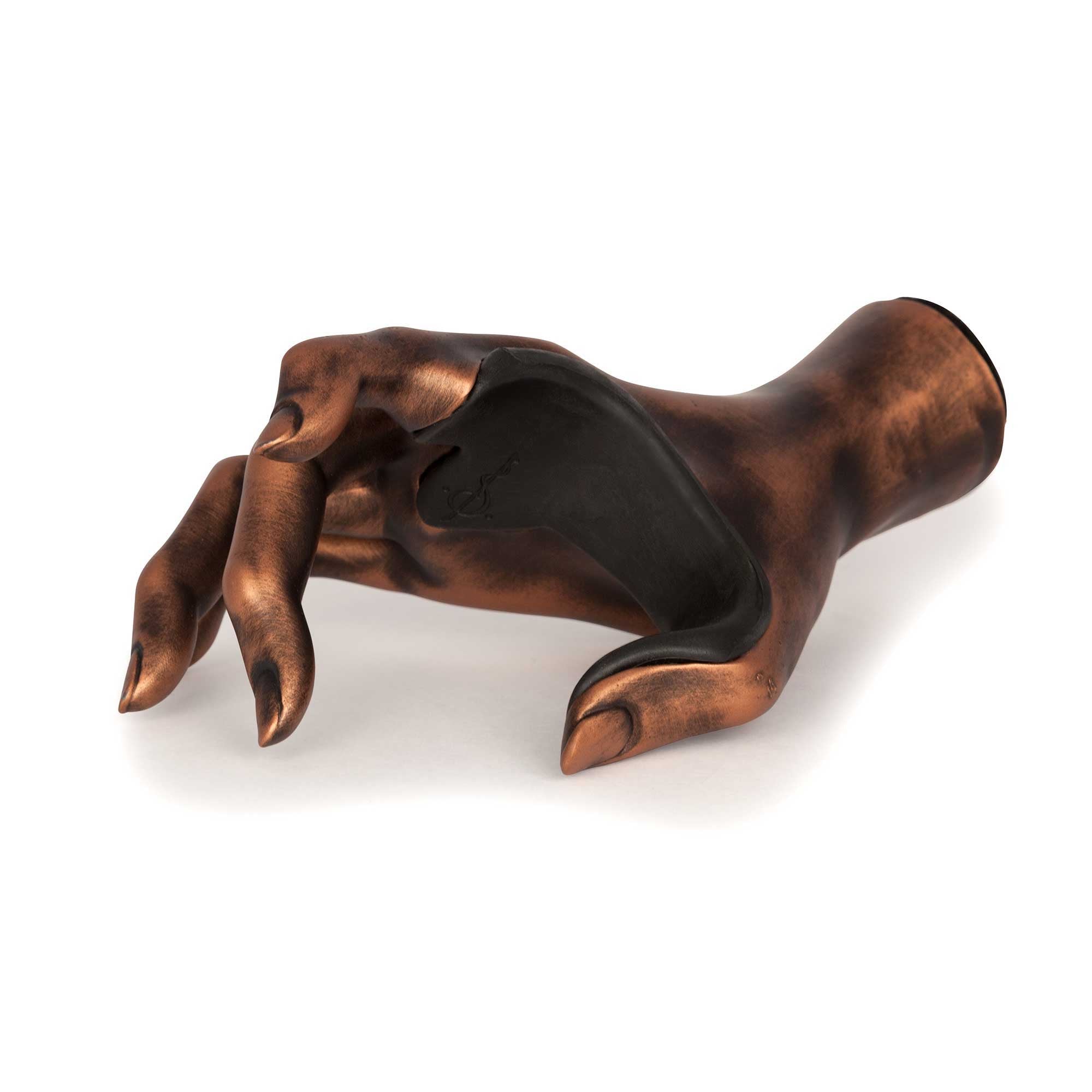 Female hand guitar grip wall hanger. Front angled view.