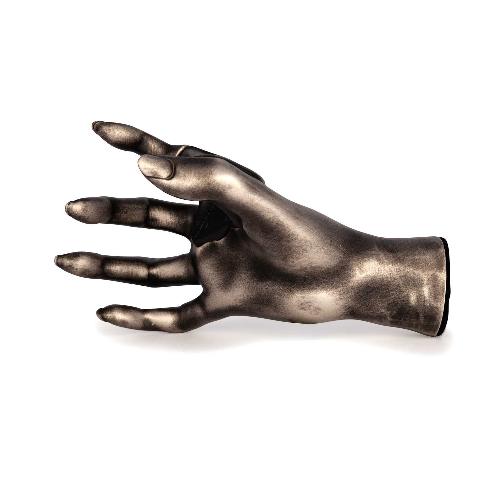 Inside view silver hand guitar hanger.