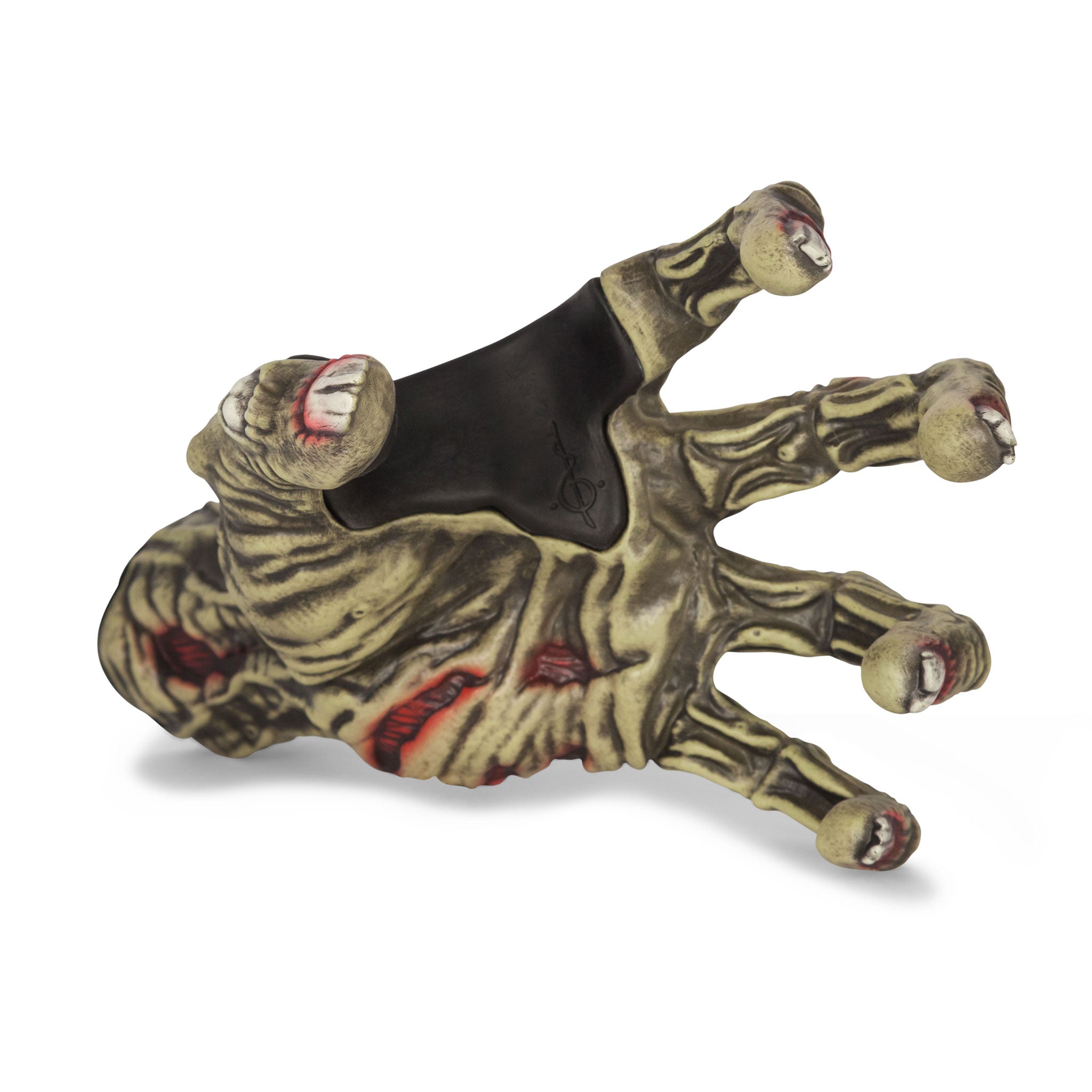 Green zombie hand guitar hanger by GuitarGrip. Front view