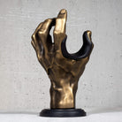 Gold hand guitar and bass hanger wall hanger on grey background.